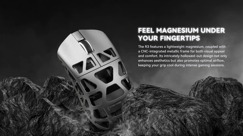 ATTACK SHARK R3 Magnesium Alloy Gaming Mouse 8K SUPERLIGHT 8000Hz 6 Adjustable DPI up to 26000 PAW3395 BT/2.4G Wireless/Wired