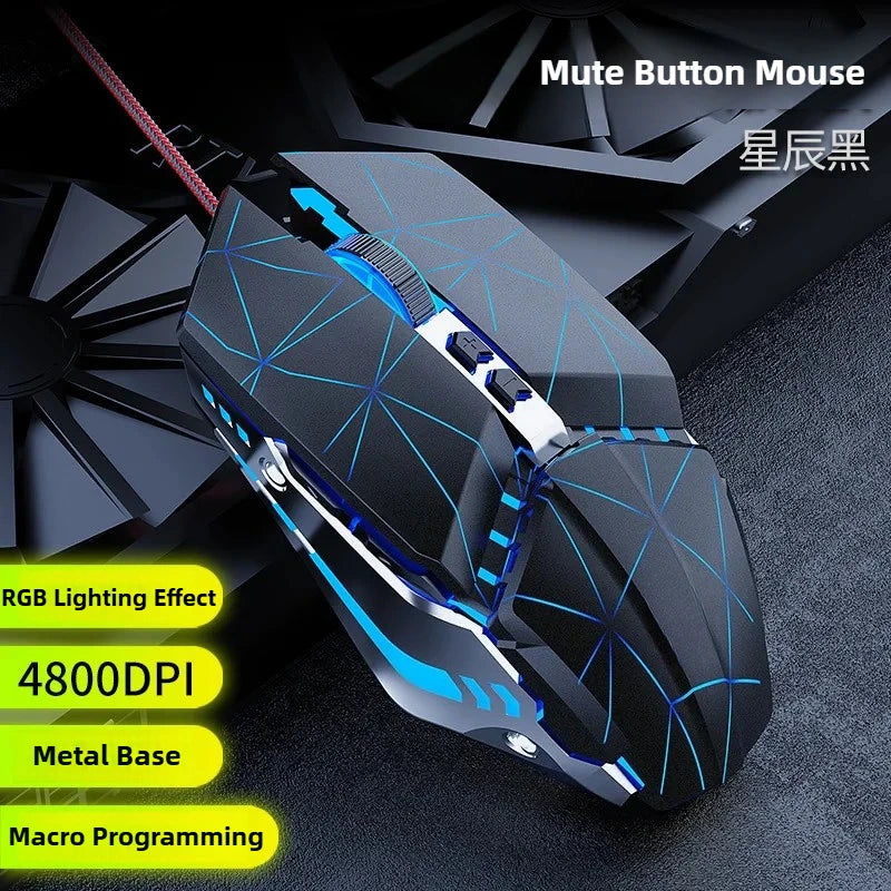 YX110 Ergonomic Wired Esports Gaming 4800DPI Mechanical Macro Definition 6 Button USB Mouse with RGB Lights For PC laptop Gamer