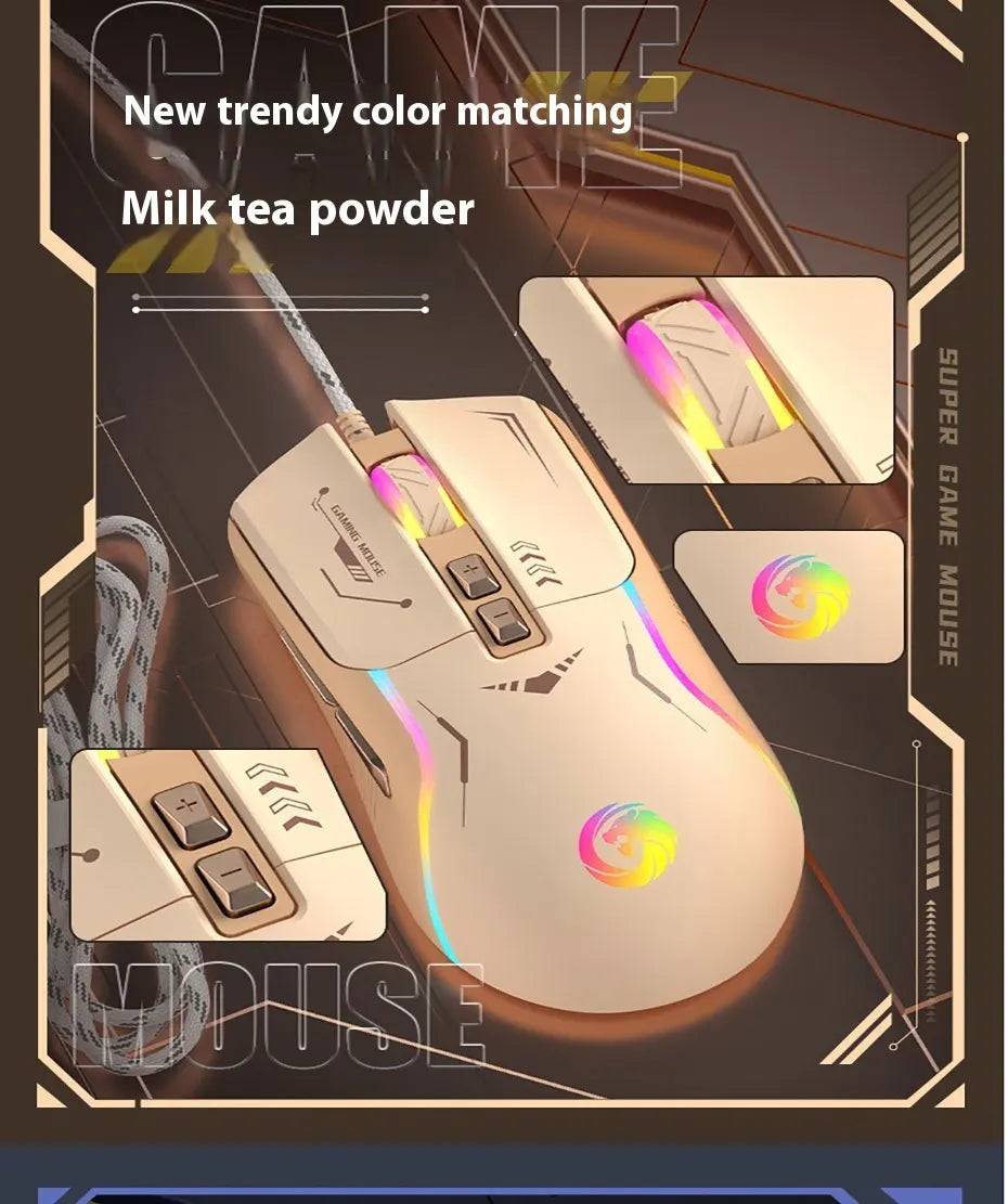 Mechanoid-style Wired Gaming Mouse - Macro Programming RGB Glowing FPS Gaming Computer Universal Audio-Enabled E-sports Mouse