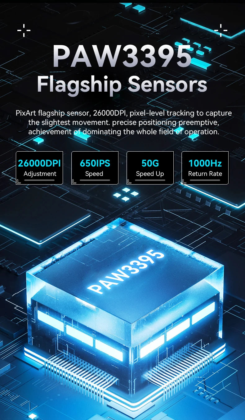 X3  PixArt PAW3395 Bluetooth Mouse 2.4G Tri-Mode Connection, 26000dpi, 650IPS, 49g Lightweight Macro Gaming Mouse