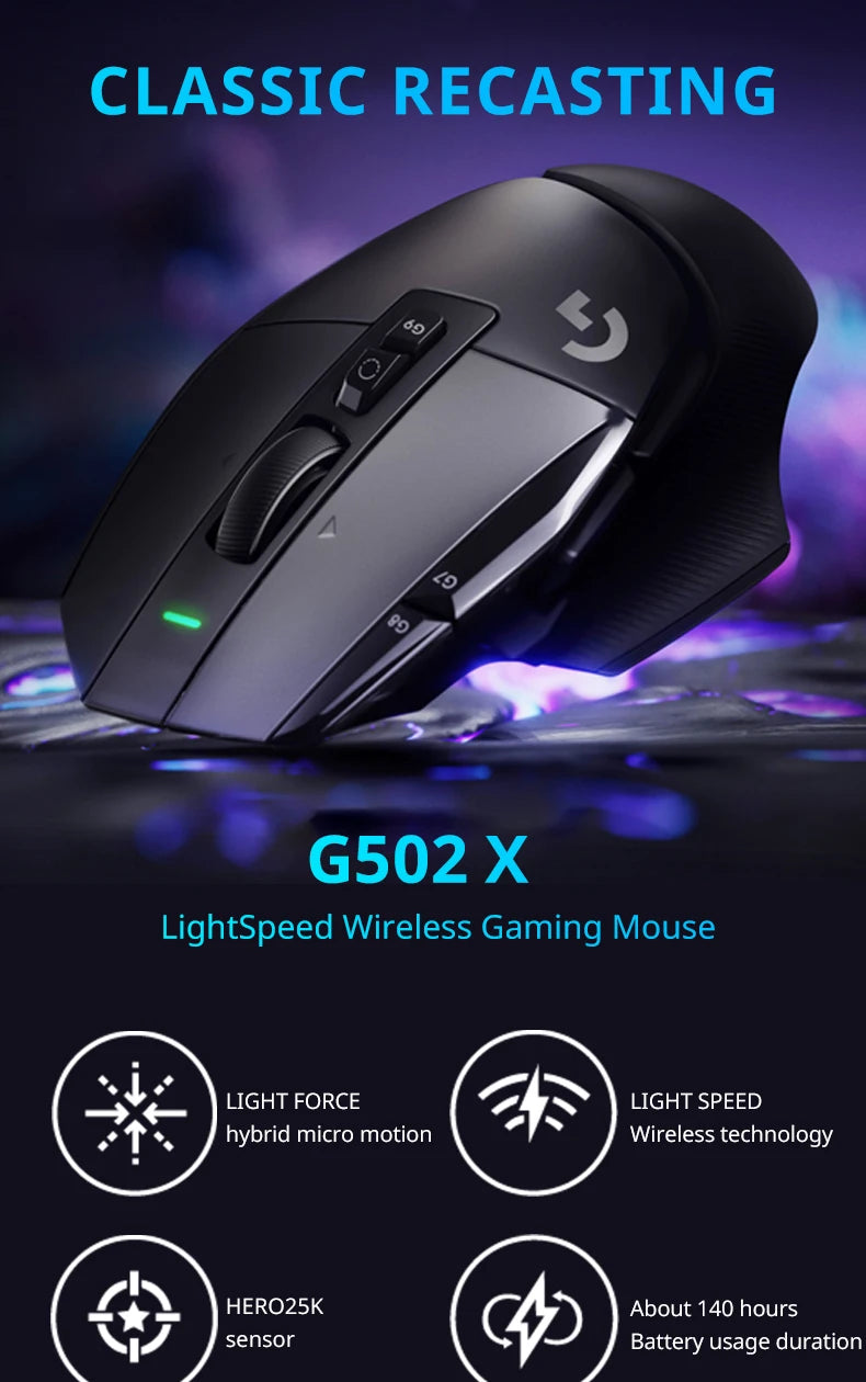 Logitech (G) G502 X Advanced Edition New Optical-mechanical Hybrid Micro HERO Engine Gaming Mouse
