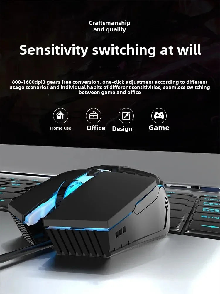 YX110 Ergonomic Wired Esports Gaming 4800DPI Mechanical Macro Definition 6 Button USB Mouse with RGB Lights For PC laptop Gamer