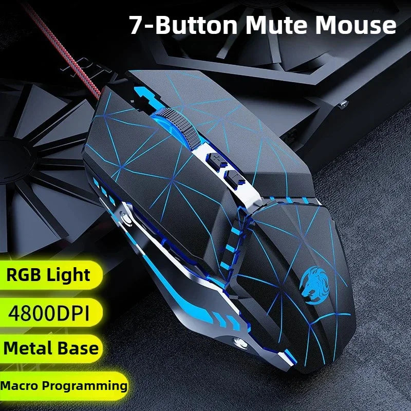 YX110 Ergonomic Wired Esports Gaming 4800DPI Mechanical Macro Definition 6 Button USB Mouse with RGB Lights For PC laptop Gamer