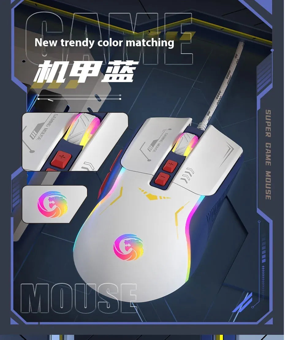 Mechanoid-style Wired Gaming Mouse - Macro Programming RGB Glowing FPS Gaming Computer Universal Audio-Enabled E-sports Mouse