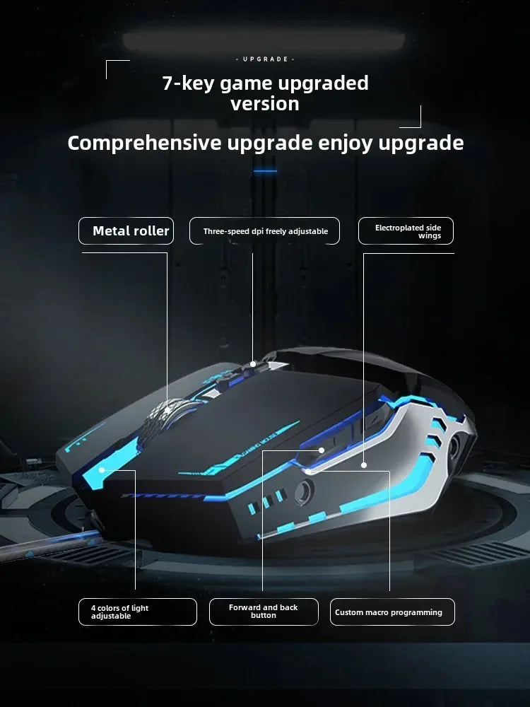 YX110 Ergonomic Wired Esports Gaming 4800DPI Mechanical Macro Definition 6 Button USB Mouse with RGB Lights For PC laptop Gamer