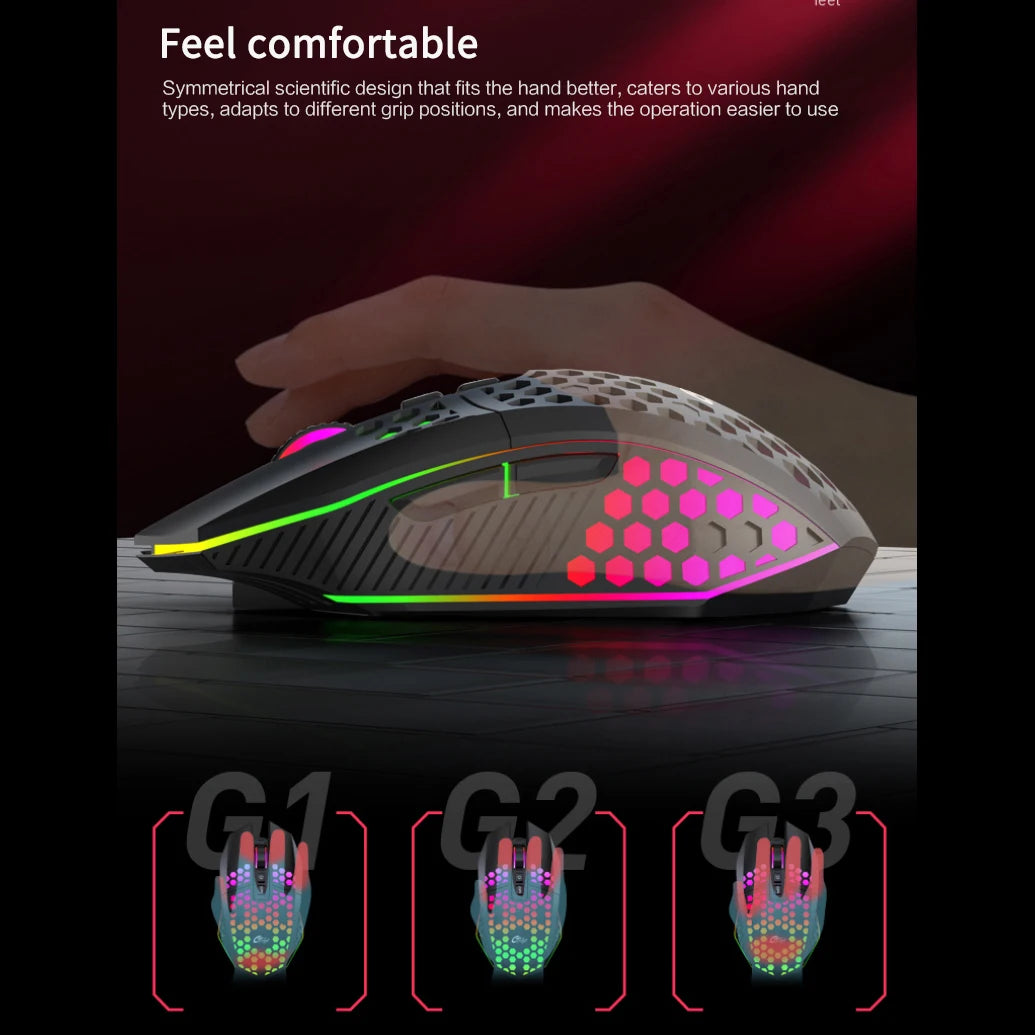 Wireless Gaming Mouse - Ergonomic Design with RGB Lighting, Type-C USB Charging, Honeycomb Shell, Right-Handed, Optical Precisio