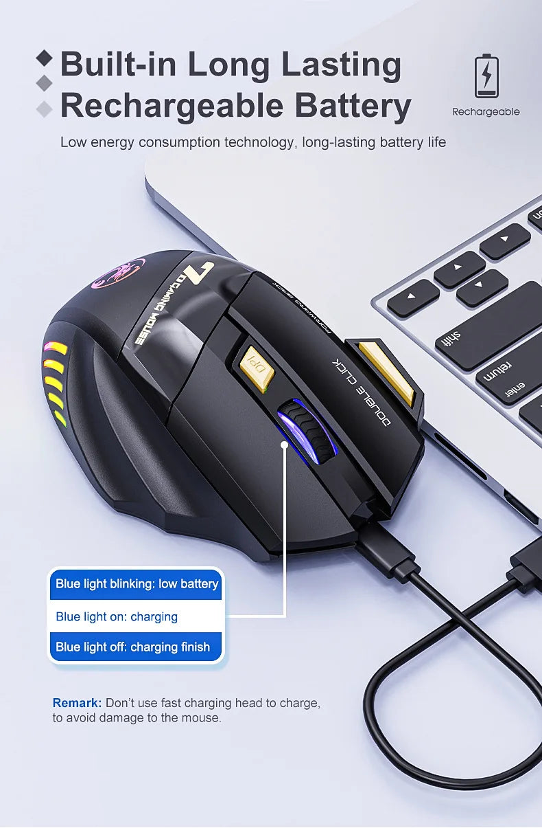 Wireless Gaming Mouse USB IMICE GW-X7 3200DPI Dual Mode Rechargeable 7 Keys 2.4Ghz Silent Mouse Bluetooth 7-color Breathing LED