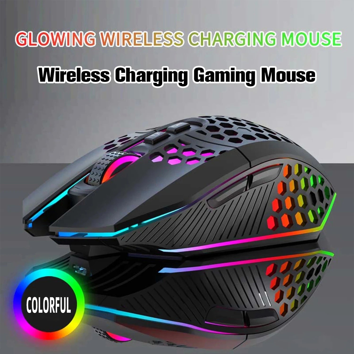 Wireless Gaming Mouse - Ergonomic Design with RGB Lighting, Type-C USB Charging, Honeycomb Shell, Right-Handed, Optical Precisio