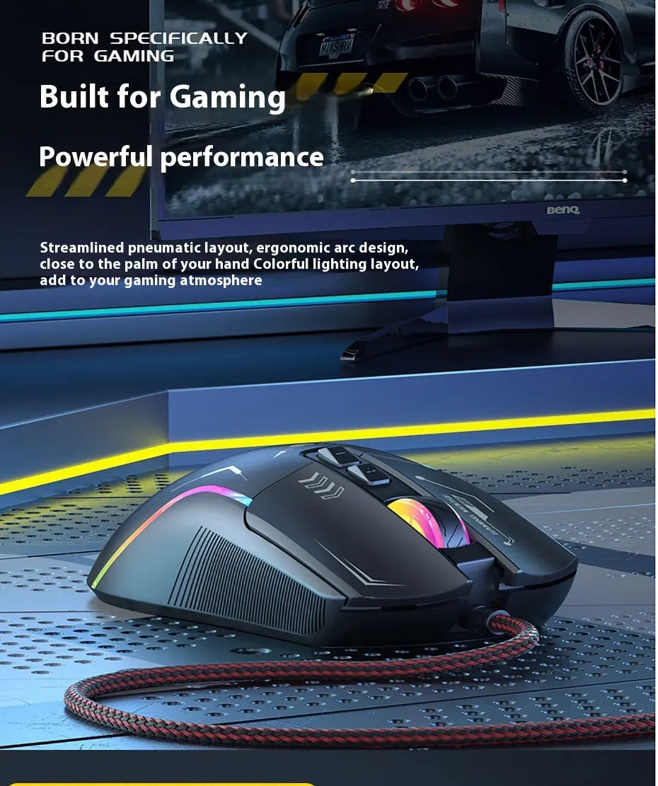Mechanoid-style Wired Gaming Mouse - Macro Programming RGB Glowing FPS Gaming Computer Universal Audio-Enabled E-sports Mouse