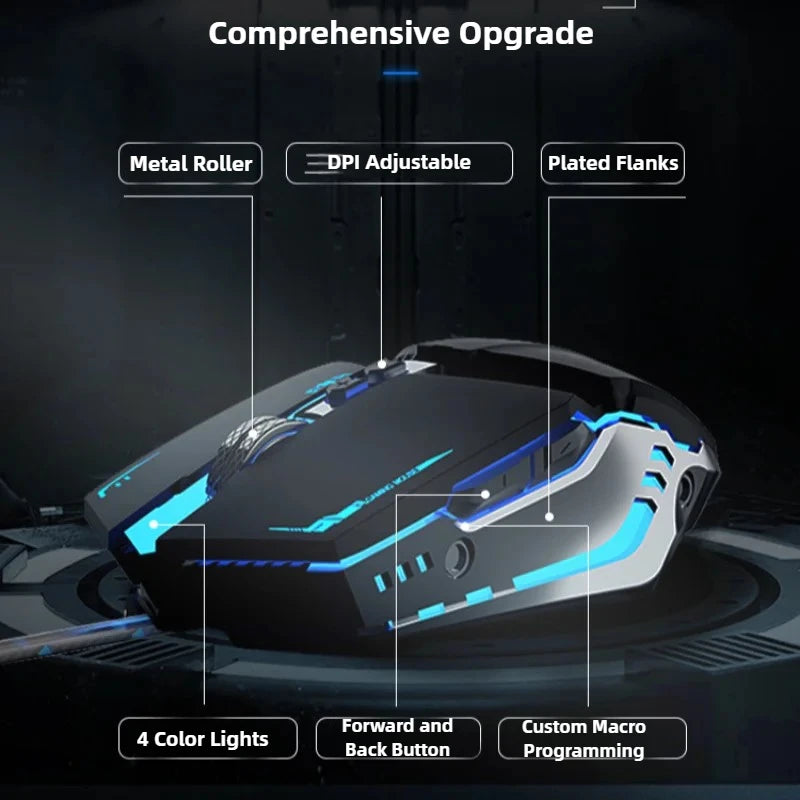 YX110 Ergonomic Wired Esports Gaming 4800DPI Mechanical Macro Definition 6 Button USB Mouse with RGB Lights For PC laptop Gamer