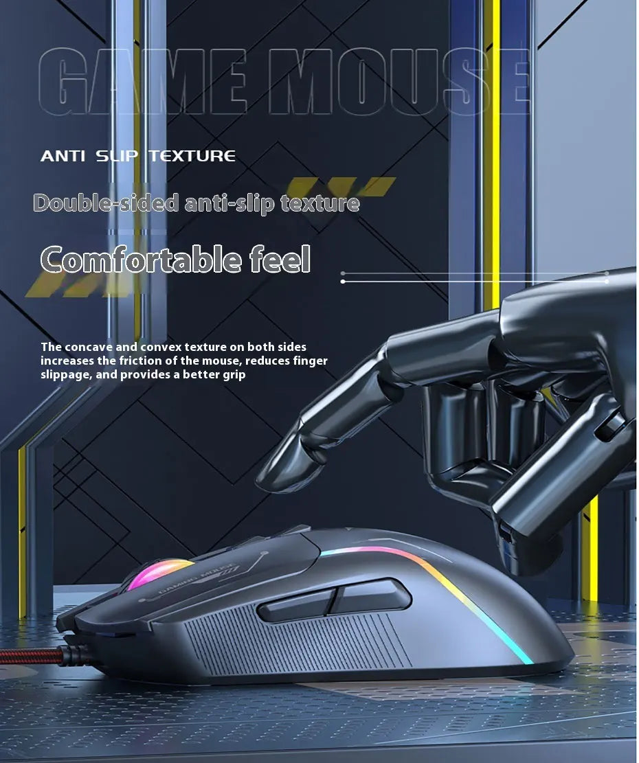 Mechanoid-style Wired Gaming Mouse - Macro Programming RGB Glowing FPS Gaming Computer Universal Audio-Enabled E-sports Mouse