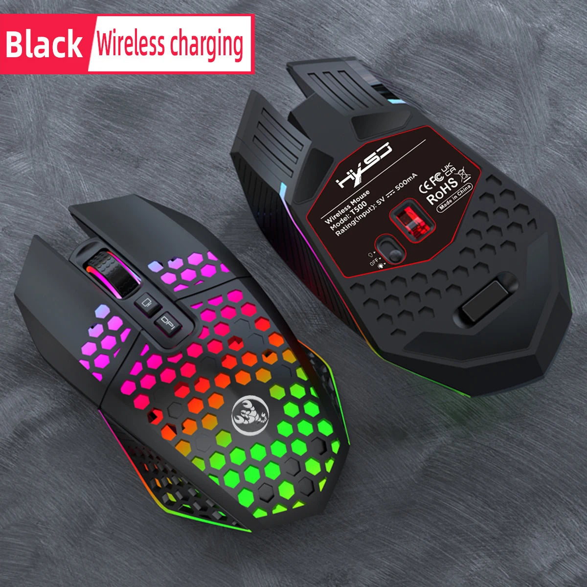 Wireless Gaming Mouse - Ergonomic Design with RGB Lighting, Type-C USB Charging, Honeycomb Shell, Right-Handed, Optical Precisio