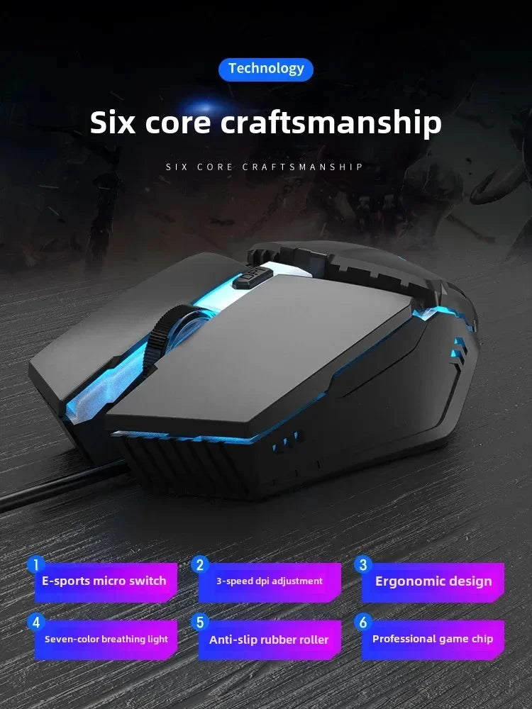 YX110 Ergonomic Wired Esports Gaming 4800DPI Mechanical Macro Definition 6 Button USB Mouse with RGB Lights For PC laptop Gamer